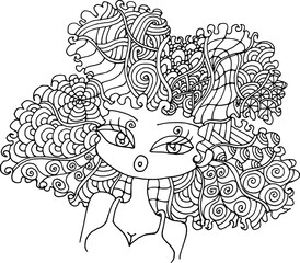 Naklejka premium Black and white beauty hair mandala pattern design vector drawing