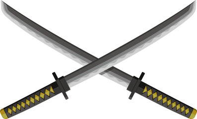 Crossed Katanas (Japanese swords) illustration. Samurai's weapon / png