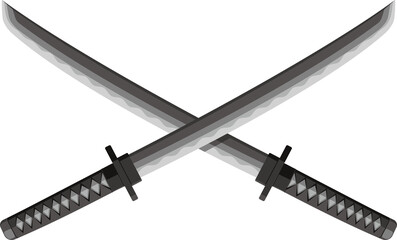 Crossed Katanas (Japanese swords) illustration. Samurai's weapon / png