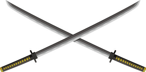Crossed Katanas (Japanese swords) illustration. Samurai's weapon / png