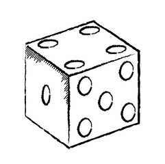 Hand drawn board game element. Linear icon with numbered dice with dots on each face. Simple design element for advertising poster or packaging. Cartoon flat vector illustration in doodle style