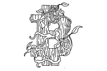 Bitcoin Line Art With Vines Theme Vector