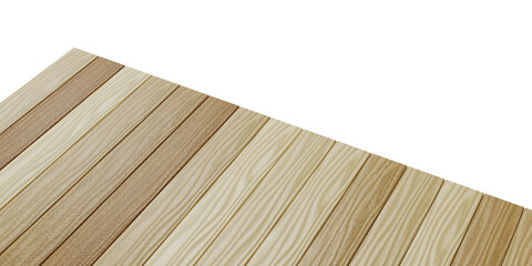 Wood table top or wood slats wall 3D rendering isolated for montage product display. png file