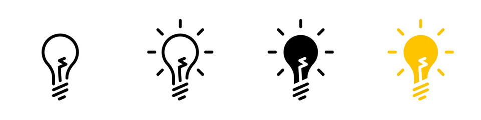 Conjunto de iconos de bombilla de luz. Concepto de iluminación. Foco de luz. Ilustración vectorial de diferentes estilos