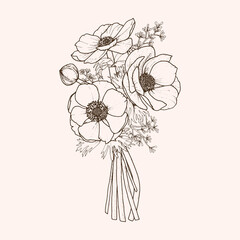 Vintage Engraved Bouquet Flower Illustration