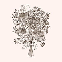 Vintage Engraved Bouquet Flower Illustration