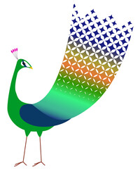 幾何学模様でデザインされた孔雀のイラスト