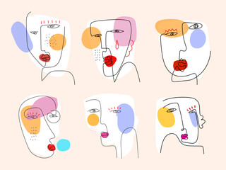 Set of face line portrait abstraction wall art vector illustration design.