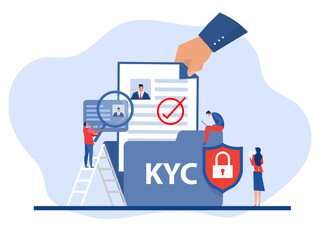 KYC or know your customer with business verifying the identity of its clients concept at the partners-to-be through a magnifying glass Idea of business identification and finance safety.