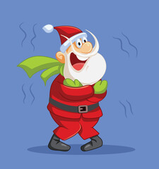 Santa Claus Feeling Cold Trembling during Winter Vector Cartoon. Senior man dressed as Santa shivering in bad weather
