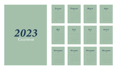 2023 printable monthly calendar template design, week starts on Sunday minimal style