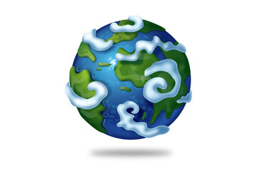 Earth day. Cartoon planet earth on white background. Inter national Mother Earth Day. Environmental problem and environmental protection. Vector illustration. Caring nature.