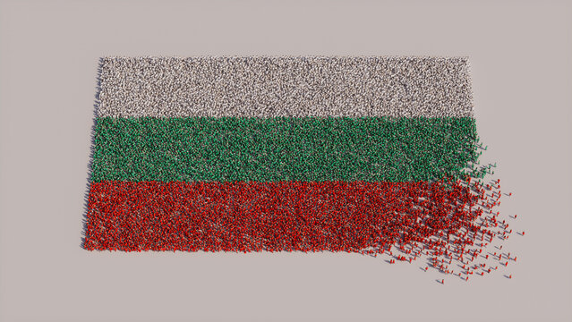 Bulgarian Flag formed from a Crowd of People. Banner of Bulgaria on White.