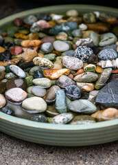 Drinking Water Bowl for Bees and other Insects Full of Colorful Pebbles