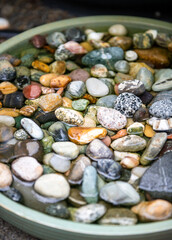 Drinking Water Bowl for Bees and other Insects Full of Colorful Pebbles
