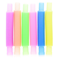 Pop tube isolated on a white background. A popular, sensory antistress toy. Corrugated tube for children. A new trend. Stress relief concept