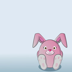 Cute round cartoon pink rabbit sitting in the corner.