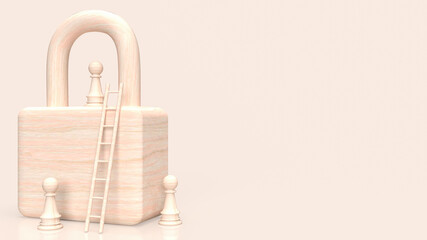 The wood lock and chess for business concept  3d rendering