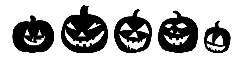 halloween pumpkin icon, set of isolated silhouettes