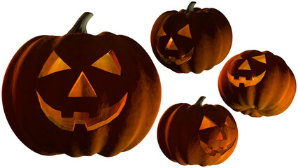 Halloween Pumpkin lit from within, various angles, keyable alpha channel matte