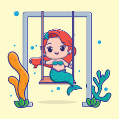 cute mermaid playing on the swing