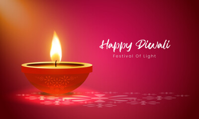 Happy diwali festival of lights with realistic oil lamp element background template