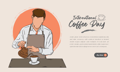 international day of coffee background with hand drawn llustration