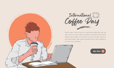  international day of coffee background with hand drawn llustration