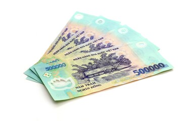 Vietnamese money, 500,000 Dong, vietnam money on white background