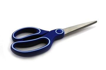 Blue Scissors on white background
