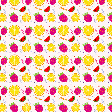 seemless pattern of tropical fruits such as, strawberry, lemon, watermelon

