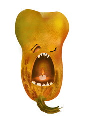 Halloween illustration of yawning pumpkin isolated