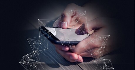 Composition of dna strand over person using smartphone