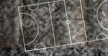 Composition of white basketball court grid overhead view over black textured background © vectorfusionart