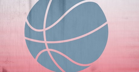Composition of black basketball stencil design over textured pink concrete background