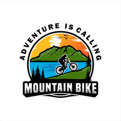 adventure of mountain bike with mountain vector graphics