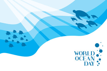 Happy world ocean day. Underwater life. Vector illustration of underwater life