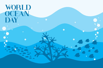 Fototapeta na wymiar Happy world ocean day. Underwater life. Vector illustration of underwater life