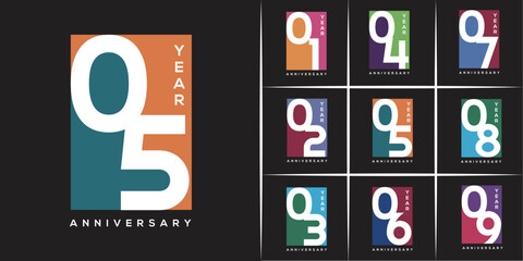 09 Year Anniversary Set 01 02 03 04 05 06 07 08 09 Vector Template Design Illustration