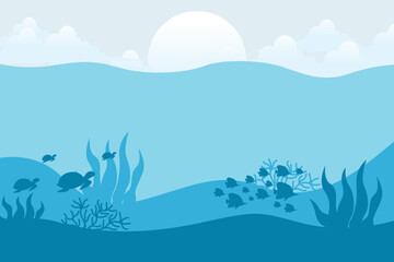 Sea world. Underwater habitat. Ocean life. Vector illustration of underwater life