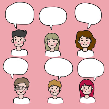 Cute group people speaking cartoon vector illustration	

