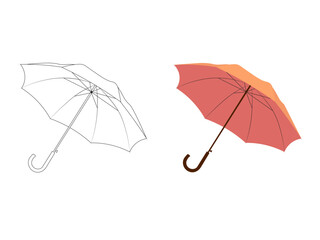 vector illustration of an open umbrella in flat and outline style. Umbrella coloring.