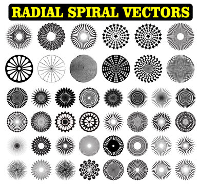 Radial Spiral Circle, Set Of Vector Illustration Vector Illustrator File Editable Graphic Elements.