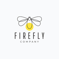 Minimalist line art firefly logo vector illustration design. Simple monoline insect label design.