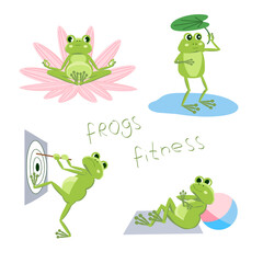 Cartoon Frogs outdoors activities set of 4 character