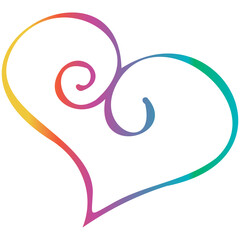 Rainbow simple doodle heart. Transparent PNG clipart for design