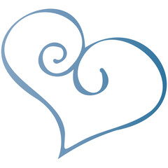 Simple blue doodle heart. Isolated design element for valentine's day, wedding, romance. Transparent PNG clipart