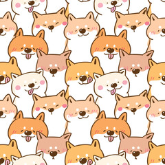 Seamless Pattern of Cartoon Shiba Inu Dog Illustration Design