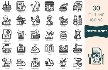 Restaurant icon set. Thin outline icons pack. Vector illustration
