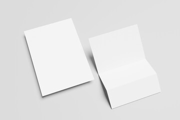 Two sheets white blank template. Fold sheets white folder template. Blank closed magazine newspaper for mockup